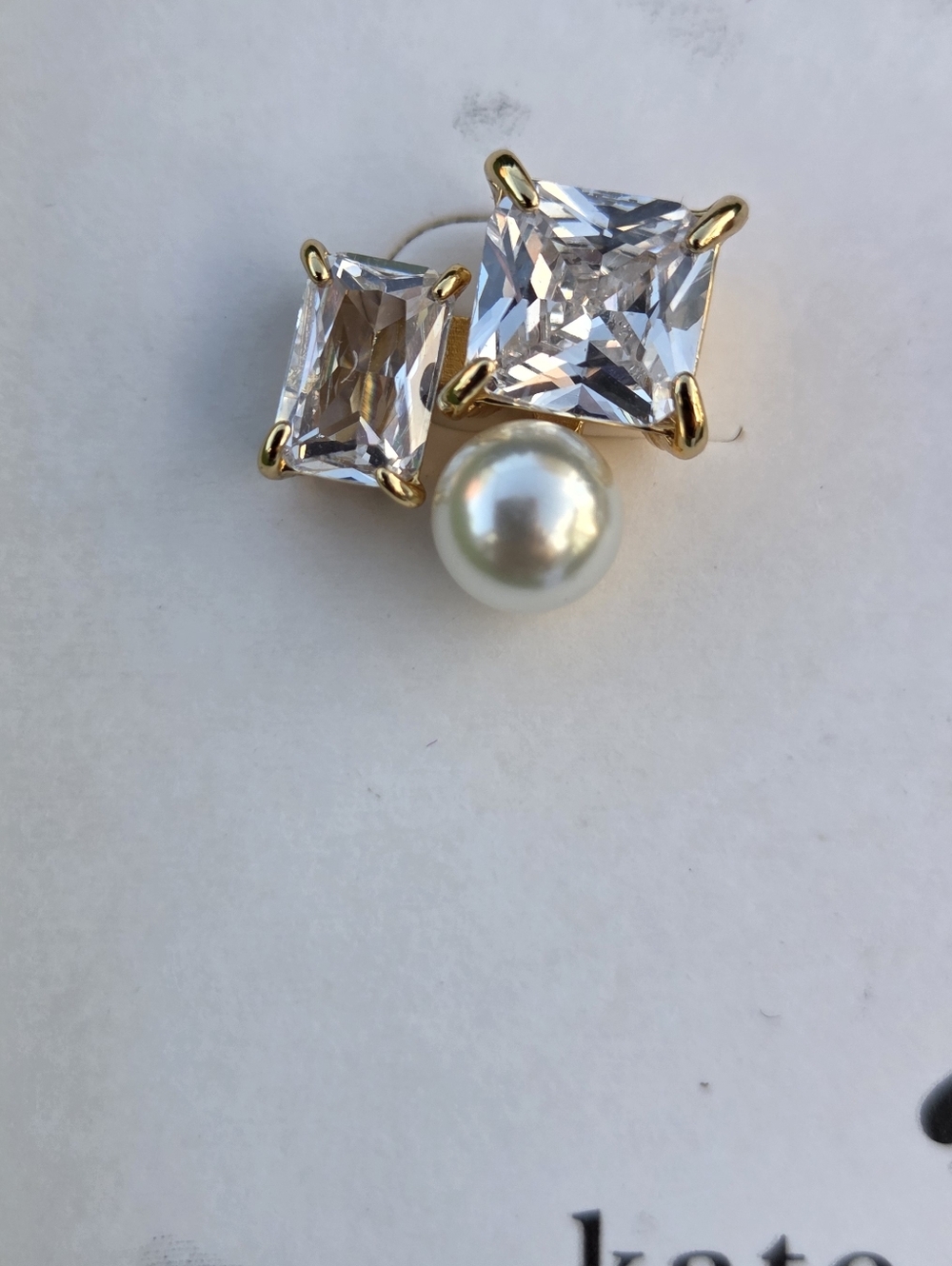 Kate Spade Gold-Tone Pearl & Clear Crystal Stud Earrings - Picture 5 of 7